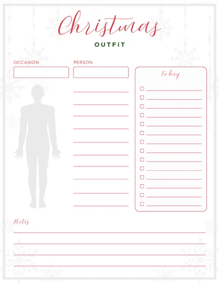 Christmas outfit planner from Christmas Planner