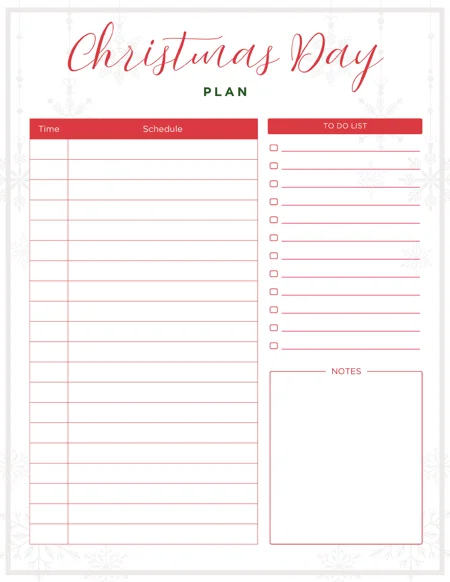Christmas Day plan from Christmas Planner