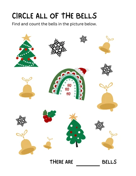 Find and count the bells from Christmas Advent & Activity Book for Kids